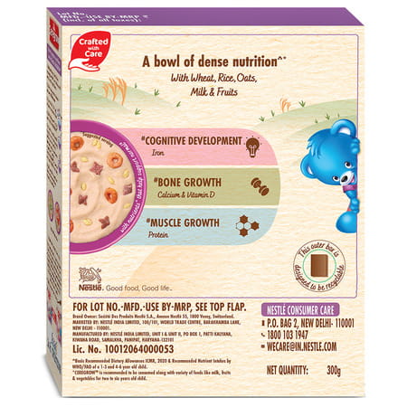 Nestle Ceregrow Multigrain Milk & Fruits Cereal | Source Of 19 Nutrients | 2-6 Years | Box | 300gm