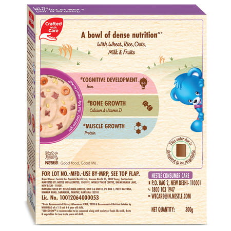 Nestle Ceregrow Multigrain Milk & Fruits Cereal | Source Of 19 Nutrients | 2-6 Years | Box | 300gm