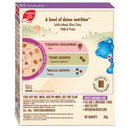 Nestle Ceregrow Multigrain Milk & Fruits Cereal | Source Of 19 Nutrients | 2-6 Years | Box | 300gm