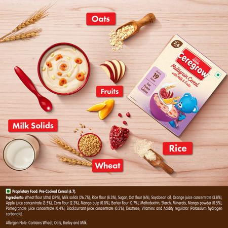 Nestle Ceregrow Multigrain Milk & Fruits Cereal | Source Of 19 Nutrients | 2-6 Years | Box | 300gm