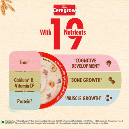 Nestle Ceregrow Multigrain Milk & Fruits Cereal | Source Of 19 Nutrients | 2-6 Years | Box | 300gm