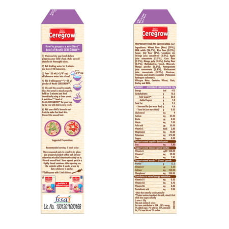 Nestle Ceregrow Multigrain Milk & Fruits Cereal | Source Of 19 Nutrients | 2-6 Years | Box | 300gm