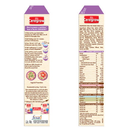 Nestle Ceregrow Multigrain Milk & Fruits Cereal | Source Of 19 Nutrients | 2-6 Years | Box | 300gm