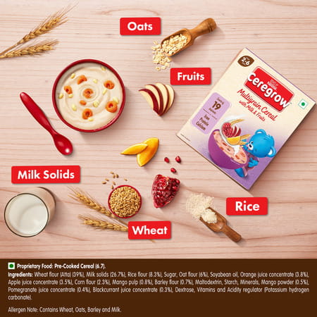 Nestle Ceregrow Multigrain Milk & Fruits Cereal | Source Of 19 Nutrients | 2-6 Years | Box | 300gm