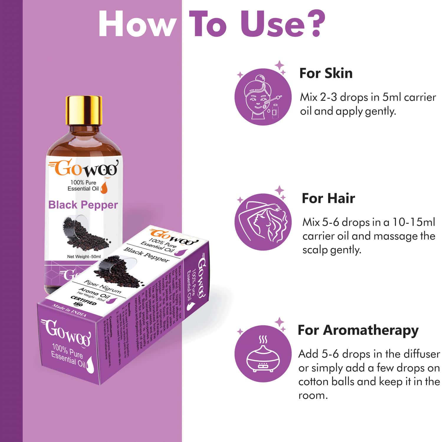 Buy GO WOO 100 PURE BLACK PEPPER OIL FOR HAIR SKIN MASSAGE