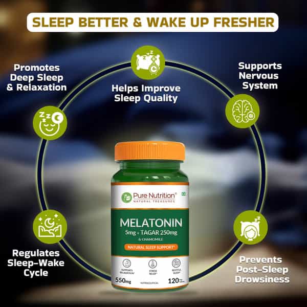 Pure Nutrition Melatonin 5 Mg With 250 Mg Tagar & Chamomile 120 Tabs Pn 2.0