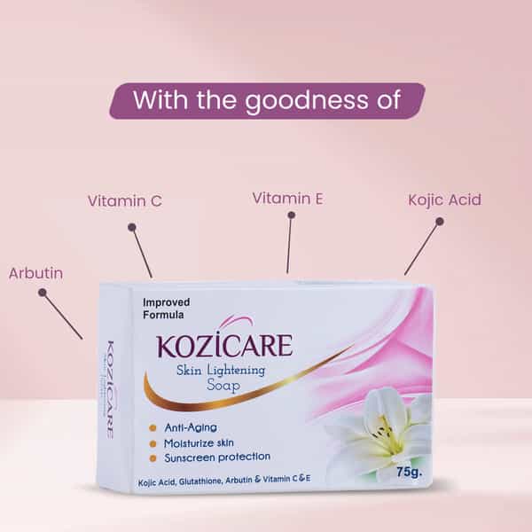 Kozicare Skin Lightening Soap With Kojic Acid Glutathione Arbutin Vitamin C & E - 75G
