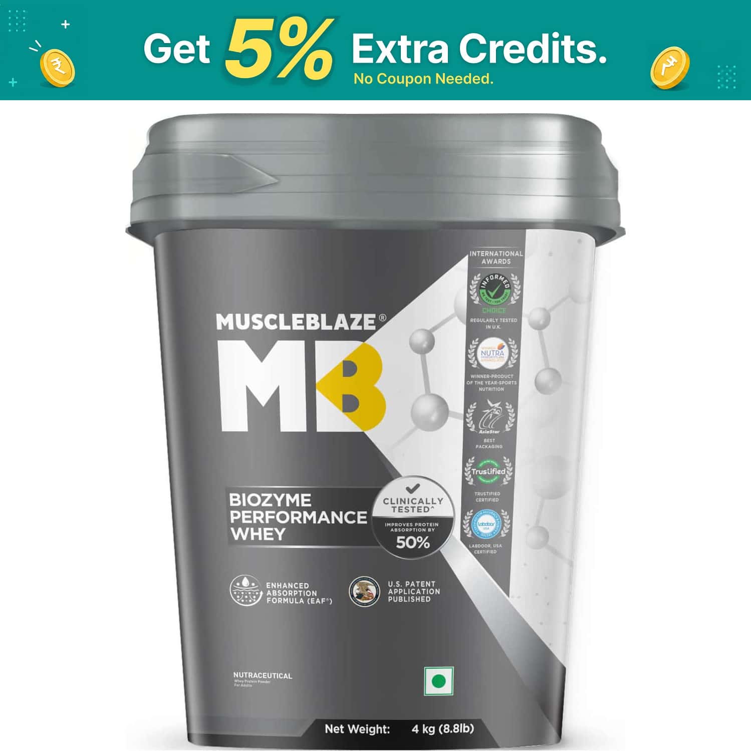 Muscleblaze Biozyme Performance Whey Protein (triple Chocolate | 4x1kg / 2.2lbs) | 25g Protein