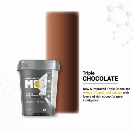 Muscleblaze Biozyme Performance Whey Protein (Triple Chocolate | 4x1kg / 2.2lbs) | 25g Protein