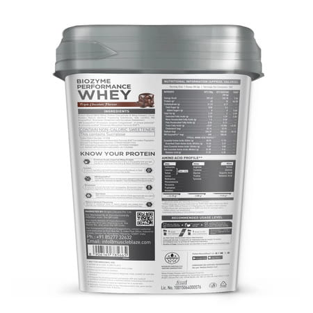 Muscleblaze Biozyme Performance Whey Protein (Triple Chocolate | 4x1kg / 2.2lbs) | 25g Protein