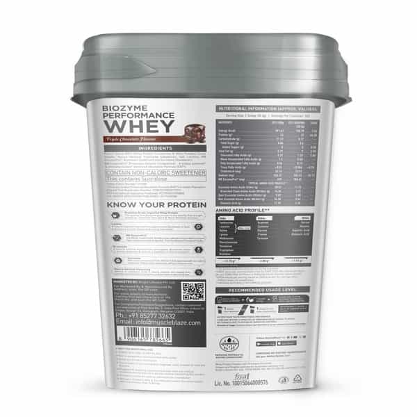 Muscleblaze Biozyme Performance Whey Protein (Triple Chocolate | 4X1kg / 2.2Lbs) | 25G Protein