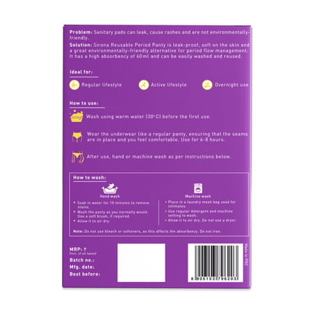Sirona Reusable Period Panties For Women (L Size) | 360 Degree Coverage | Leak-Proof Protection