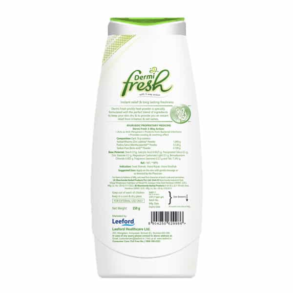 Dermi Fresh Prickly Heat For Instant Relief & Long Lasting Fresh Jasmine Flavour Powder Bottle 150Gm