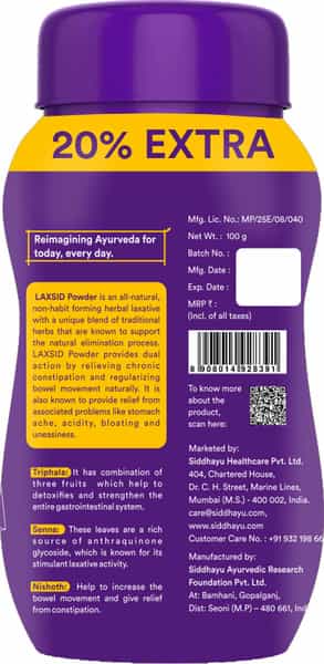 Siddhayu Laxsid Powder 100 +20 Gm (By Baidyanath) Herbal Laxative Relief From Constipation