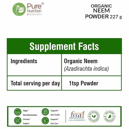 Pure Nutrition Organic Neem Leaf Powder (Azadirachta Indica) Usda Organic Certified - 227g (Pack 2)