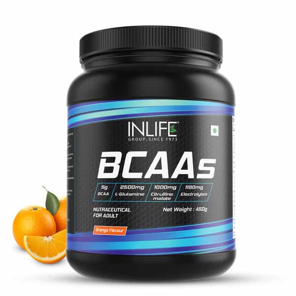 Inlife Bcaa Supplement 7G Amino Acids Instantized For Pre Post & Intra Drink Workout(Orange 450G)