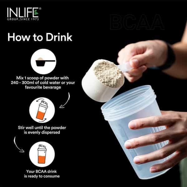 Inlife Bcaa Supplement 7G Amino Acids Instantized For Pre Post & Intra Drink Workout(Orange 450G)