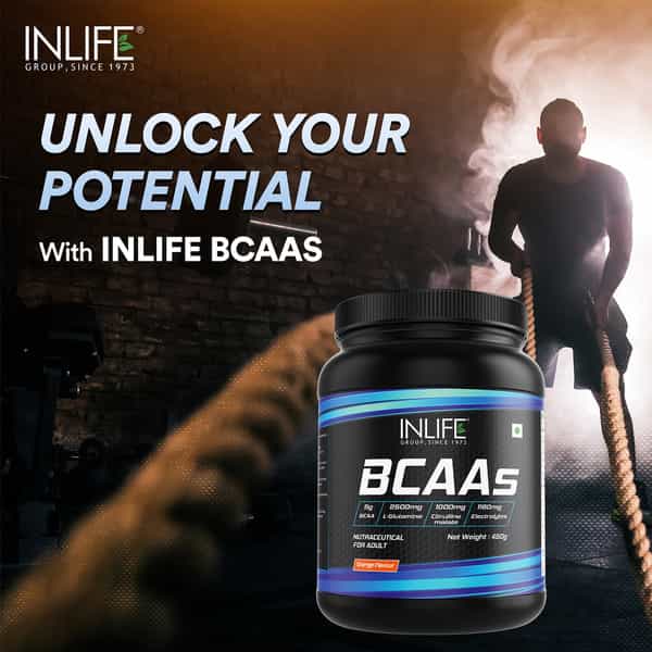 Inlife Bcaa Supplement 7G Amino Acids Instantized For Pre Post & Intra Drink Workout(Orange 450G)