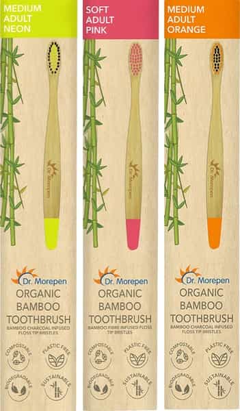 Dr. Morepen Organic Bamboo Toothbrush For Adults - Neon Pink & Orange - 3'S