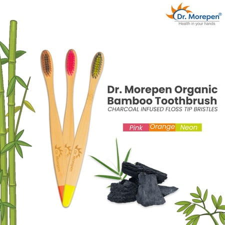 Dr. Morepen Organic Bamboo Toothbrush For Adults - Neon Pink & Orange - 3'S
