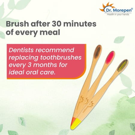 Dr. Morepen Organic Bamboo Toothbrush For Adults - Neon Pink & Orange - 3'S