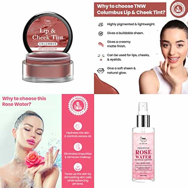 Tnw The Natural Wash Lip Care Combo With Columbus Lip & Cheek Tint And Steam Distilled Rose Water
