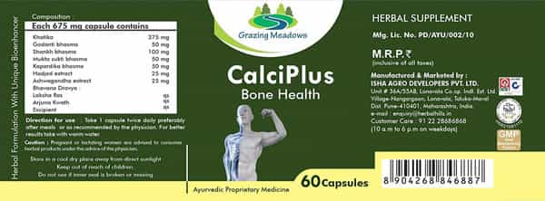 Grazing Meadows Calciplus 60 Capsules Ayurvedic Natural Supplement For Bone Health (Pack Of 2)