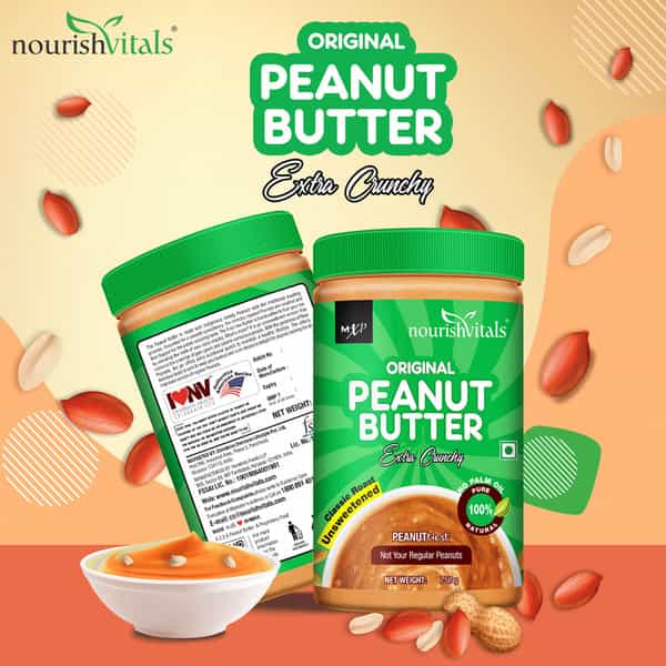 Nourishvitals Original Peanut Butter (Extra Crunchy) Natural No Added Sugar Salt Or Oils 750 G