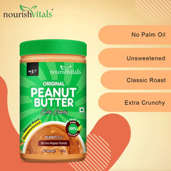 Nourishvitals Original Peanut Butter (Extra Crunchy) Natural No Added Sugar Salt Or Oils 750 G