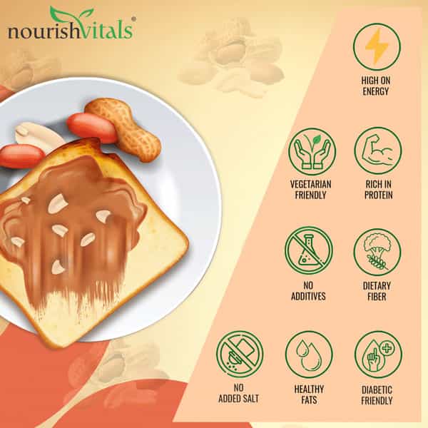 Nourishvitals Original Peanut Butter (Extra Crunchy) Natural No Added Sugar Salt Or Oils 750 G