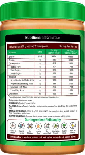 Nourishvitals Original Peanut Butter (Extra Crunchy) Natural No Added Sugar Salt Or Oils 750 G
