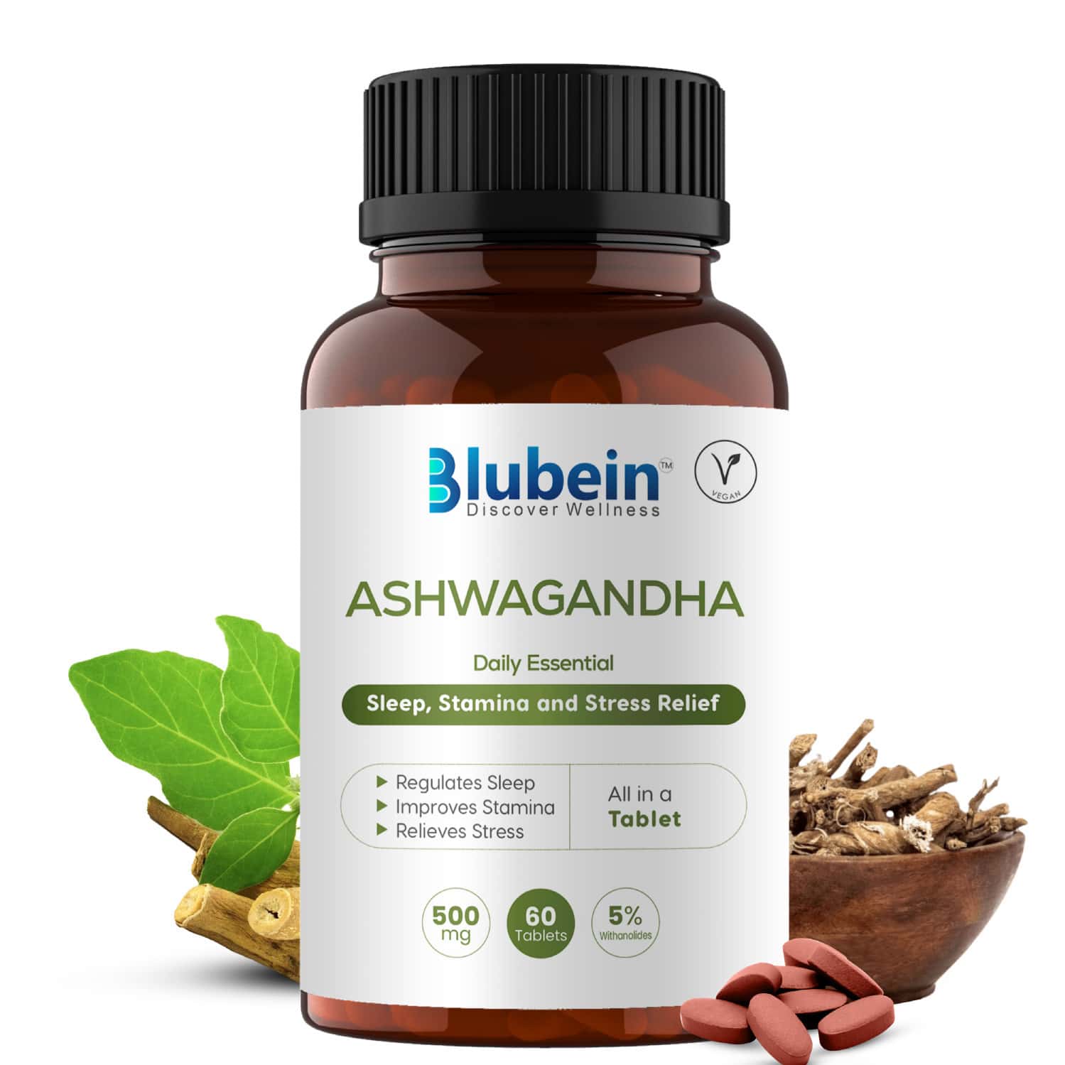Blubein Ashwagandha Tablets 500mg - Pack Of 60 Tablets