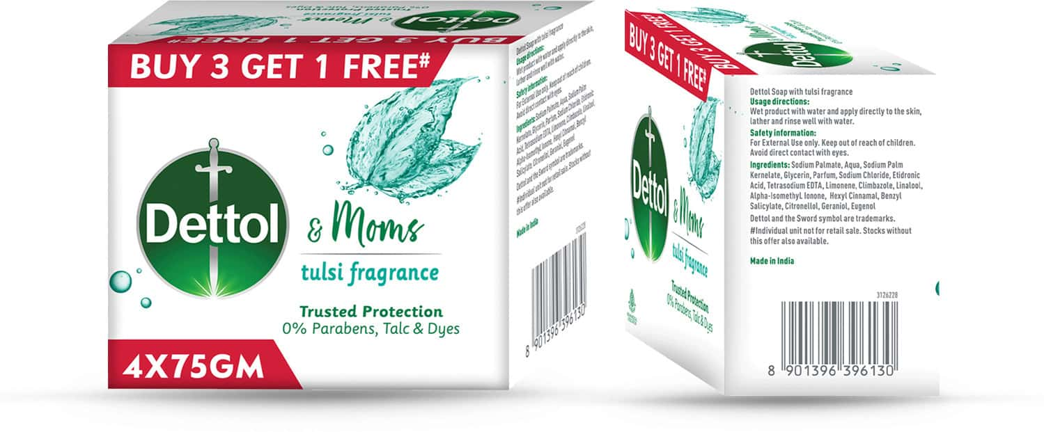 Dettol & Moms Bathing Soap Tulsi - 75gm ( Buy 3 Get 1 )