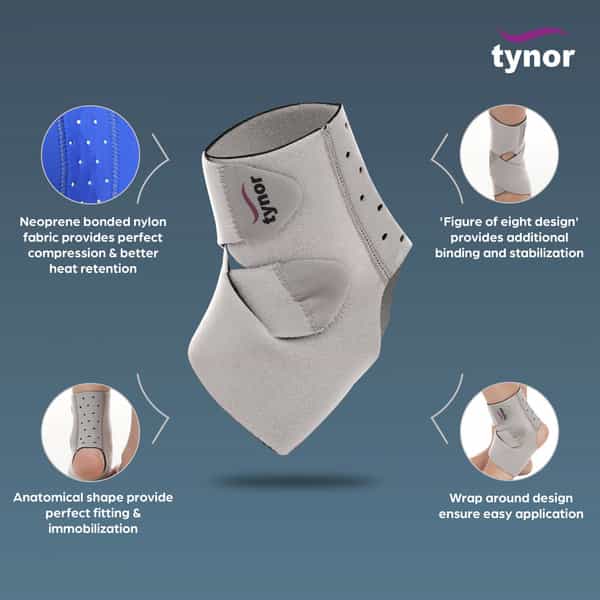 Tynor Ankle Wrap (Neo) Grey Universal Size 1 Unit