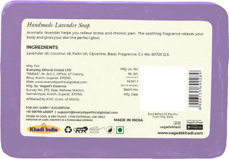 Vagad's Khadi Lavender Soap 125Gm | Relieves Stress | Soothing Fragrancepack Of 3