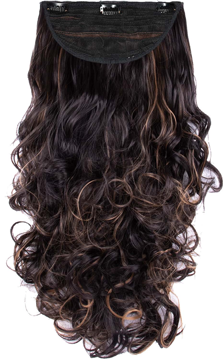 Streak Street Clip-In 24" Semi-Wavy Dark Brown Hair Extensions With Golden Highights