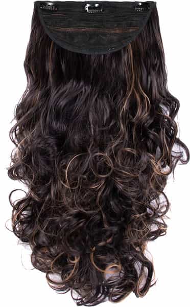 Streak Street Clip-In 24" Semi-Wavy Dark Brown Hair Extensions With Golden Highights
