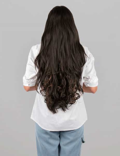 Streak Street Clip-In 24" Semi-Wavy Dark Brown Hair Extensions With Golden Highights