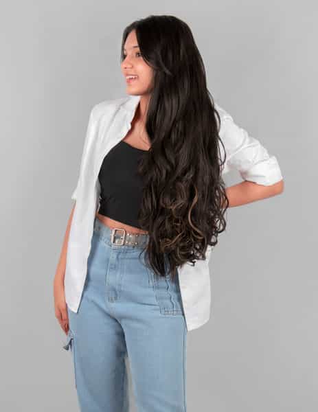 Streak Street Clip-In 24" Semi-Wavy Dark Brown Hair Extensions With Golden Highights