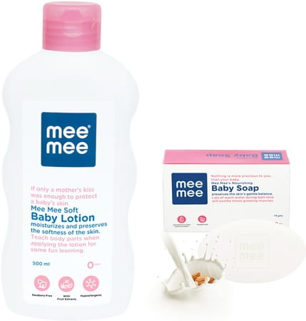 Mee Mee Moisturising Baby Lotion With Fruit Extracts 500ml And Nourishing Baby Soap With Almond 75g