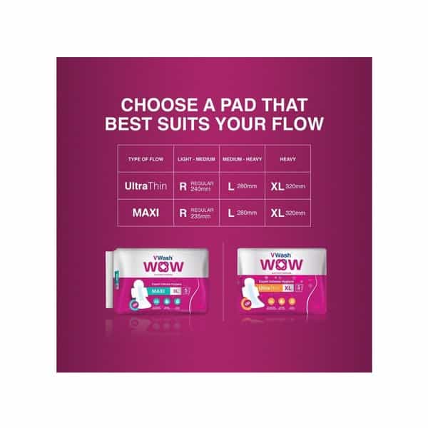 Vwash Wow Ultra Thin Size L Sanitary Pads Pack Of 48 (Packs Of 3X16)