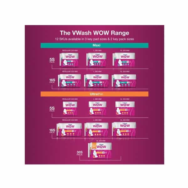 Vwash Wow Ultra Thin Size L Sanitary Pads Pack Of 48 (Packs Of 3X16)