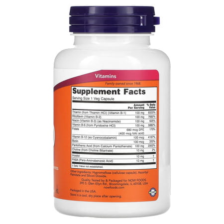 Now Foods Supplements | Vitamin B-100 | Energy Production* | Nervous System Health| 100 Veg Capsules
