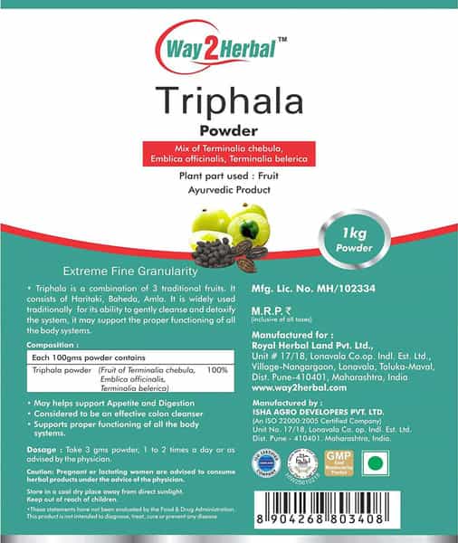 Way2herbal Triphala Powder With Amla Haritaki & Bibhitaki - 1 Kg