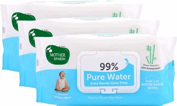 Mother Sparsh 99% Pure Water (Unscented) Baby Wipes I 72 Pcs/Pack - Pack Of 3