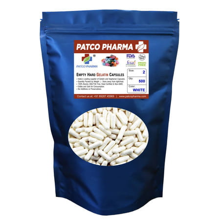 Patco Pharma - Size 2 White Empty Gelatin Pill Capsule|Diy Powder Filling (Pack Of 2500 Pcs)