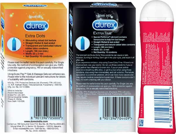 Durex Multipack Condoms Men-20Count Each-Extra Dotted-Extra Time & Strawberry Lubricant Gel 50Ml