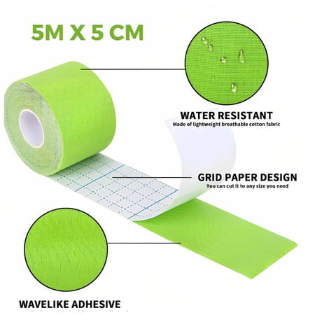 Healthtrek Kinesiology Tape For Back Pain (Pack Of 1 | Green | 5 M X 5 Cm)