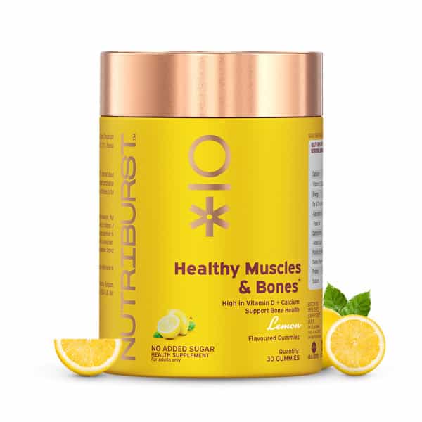 Nutriburst Healthy Muscles & Bones Gummies With Vitamin D & Calcium (30 Gummies)(Lemon Flavor)