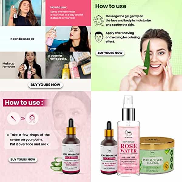 Tnw The Natural Wash Skincare Combo Of 3 With Pure Aloe Vera Gold Gel | Rose Water & Face Serum